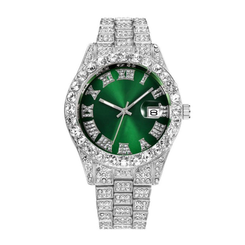 Hot Men's Steel Belt Hip Hop Roman Scale Diamond Quartz Watch - FASHIONKULTUR