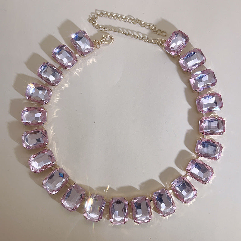 Rectangular Square Mixed Color Rhinestone Necklace European And American Fashion - FASHIONKULTUR