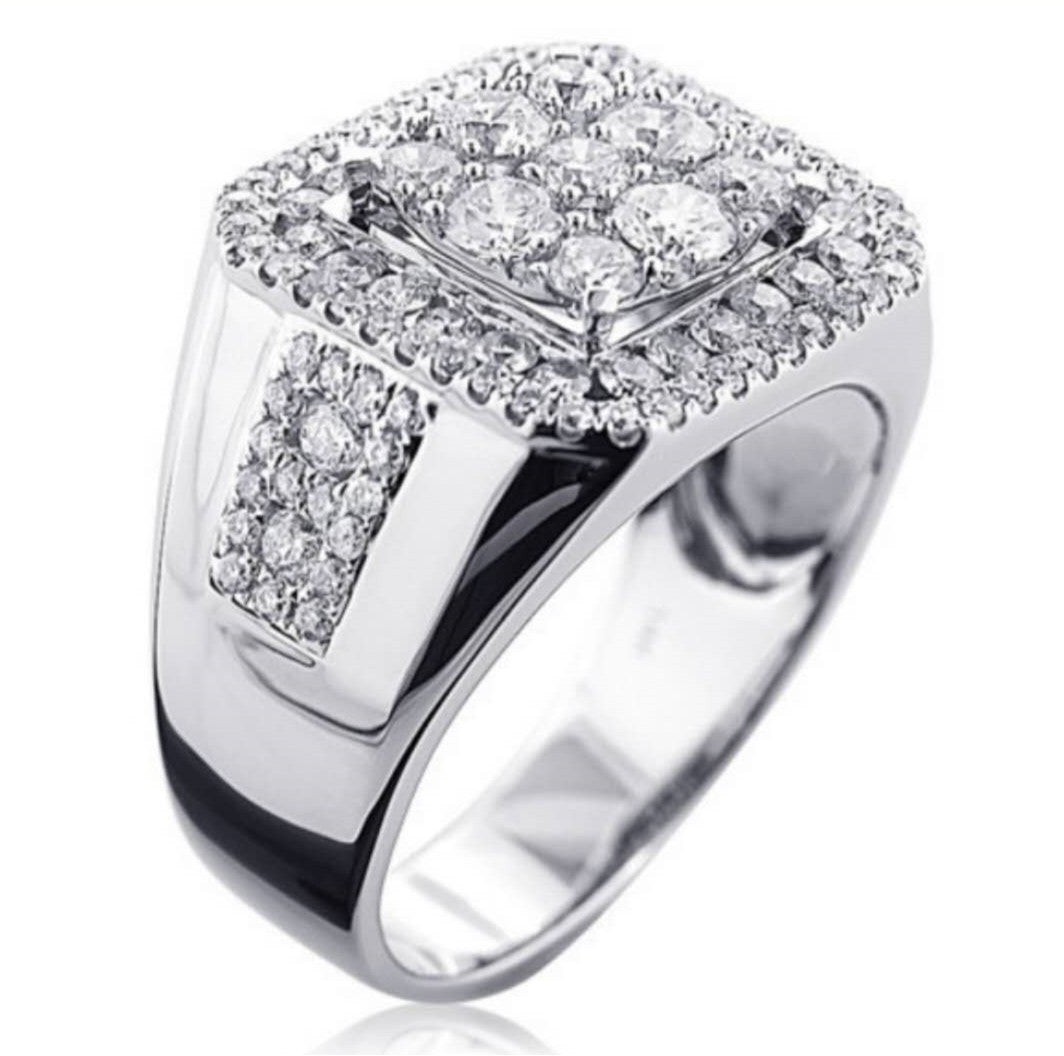 Men's Simple Silver Square Diamond Ring - FASHIONKULTUR