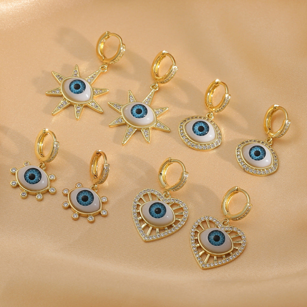 Personalized Blue Eye Color Preserving Bronze Micro Set Earrings - FASHIONKULTUR