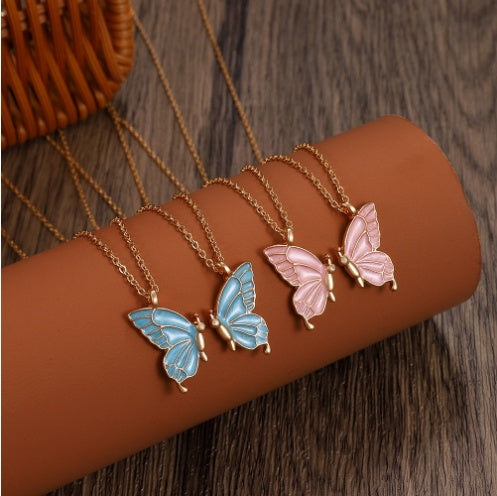 2pcs Oil Drip Butterfly Necklace Ins Creative Clavicle Chain Pendant Necklace For Women Valentine's Day Birthday Gift - FASHIONKULTUR