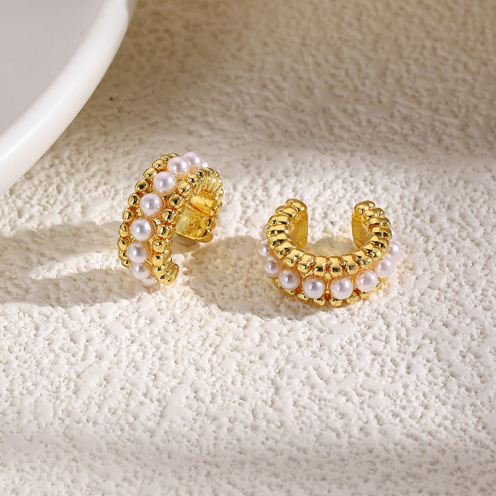 Copper Plating 18K Faux Pearl Ear Clips Fashion Trend Retro - FASHIONKULTUR
