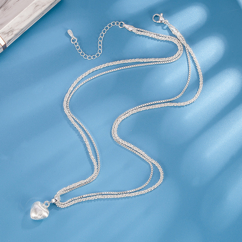 Double Layer Brushed Heart Pendant Necklace For Women High-end Feel Light Luxury Necklace Collarbone Chain Fashion Jewelry - FASHIONKULTUR