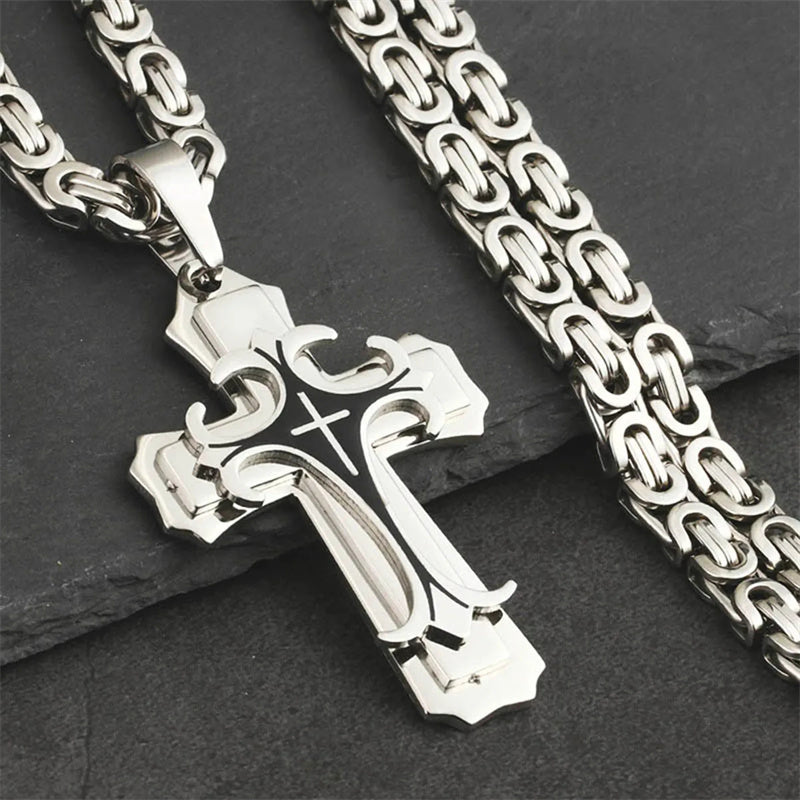 Fashion Jewelry Christian Trinity Latin Cross Necklace For Men Stainless Steel Three Layers Cross Pendants Necklaces Jewelry Gift - FASHIONKULTUR