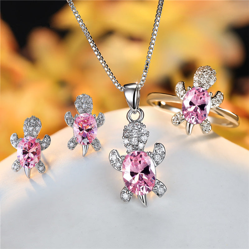 Fashion Oval Zircon Pendant Turtle Shape Necklaces With Rainbow Stone Multicolor Animal Necklace Jewelry For Woman And Children - FASHIONKULTUR