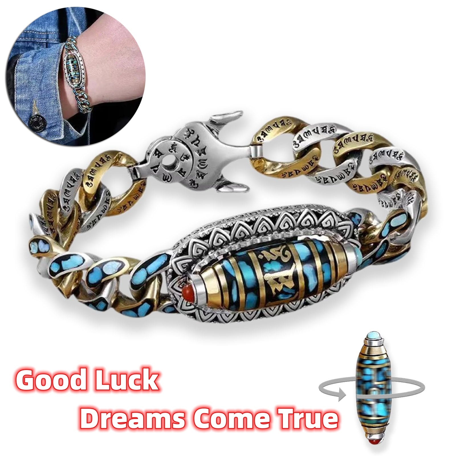 Fashion Jewelry New Men's Bracelet Personality Retro Transfer Rotating Nine Eye Pearl Bracelets High-end Gift - FASHIONKULTUR