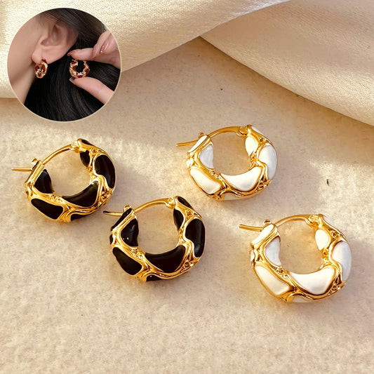 Fashion Jewelry New Trendy Enamel Color Metal Texture Small Hoop Earrings For Women Gold Plated Statement Ear Buckle Creative Jewelry Gifts - FASHIONKULTUR