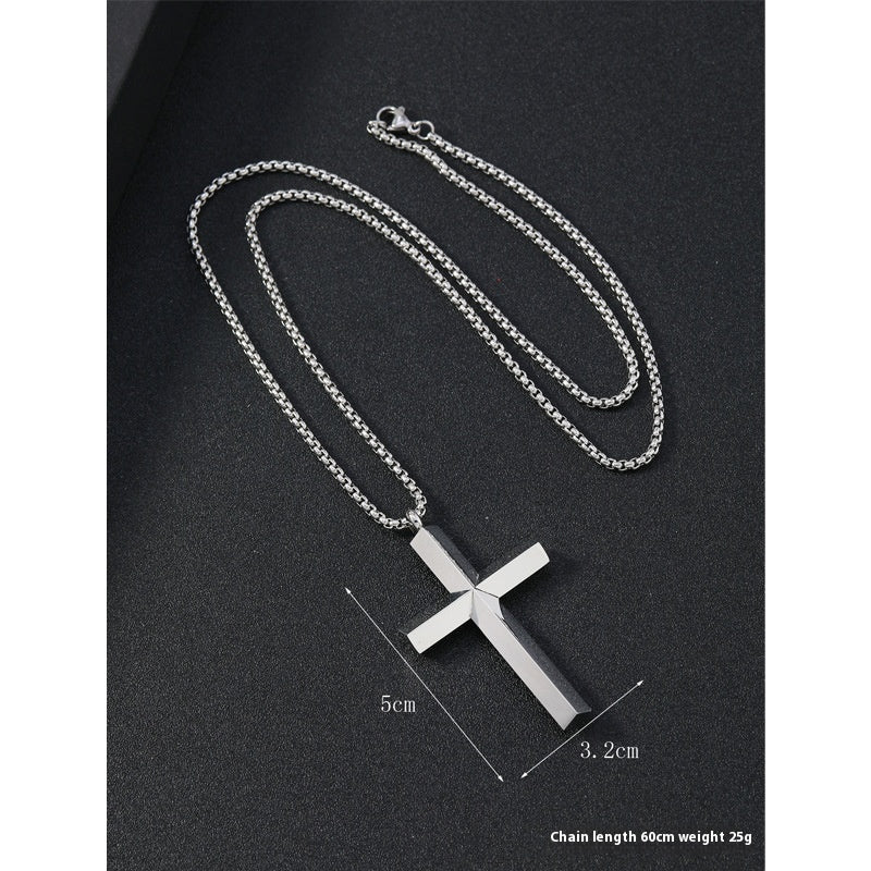Round Large Beveled Cross Necklace Titanium Steel Men - FASHIONKULTUR