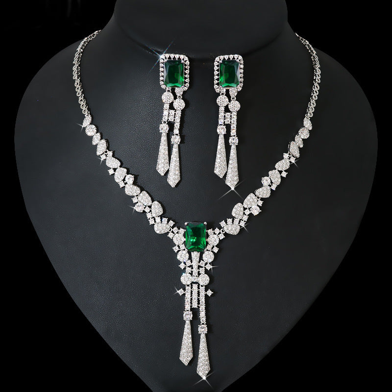 Full Diamond Flower Zircon Jewelry Suit Necklace Silver Pin Earrings - FASHIONKULTUR
