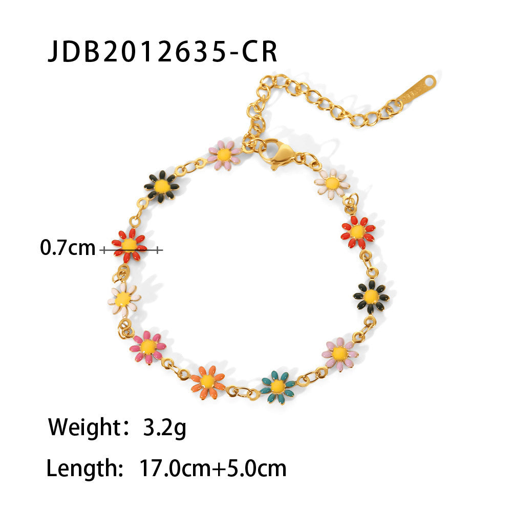 18K Gold Stainless Steel Chrysanthemum Stud Earrings Chain Necklace - FASHIONKULTUR