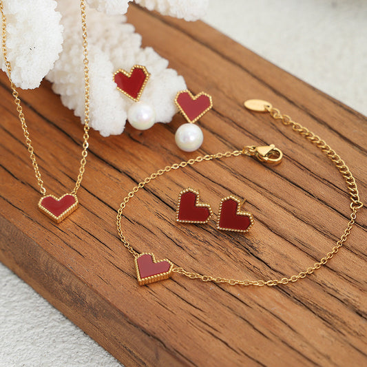 Peach Heart Acrylic Titanium Steel 18K Gold Plated Women's Jewelry Set - FASHIONKULTUR