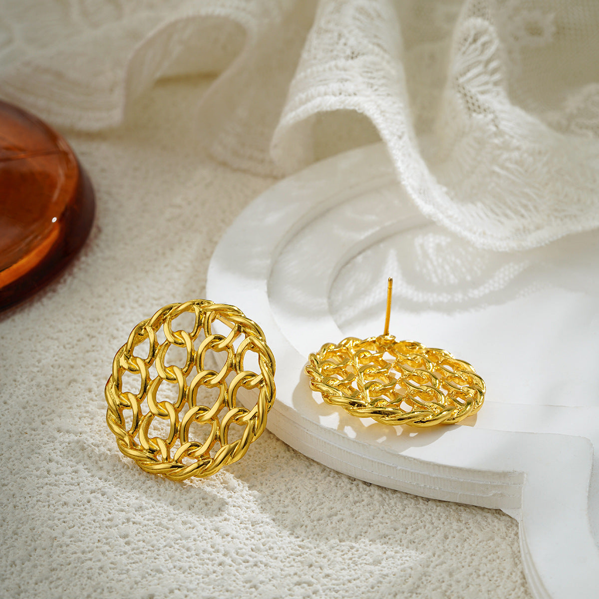 18K Gold Retro High Profile Large Earrings Bends And Hitches - FASHIONKULTUR