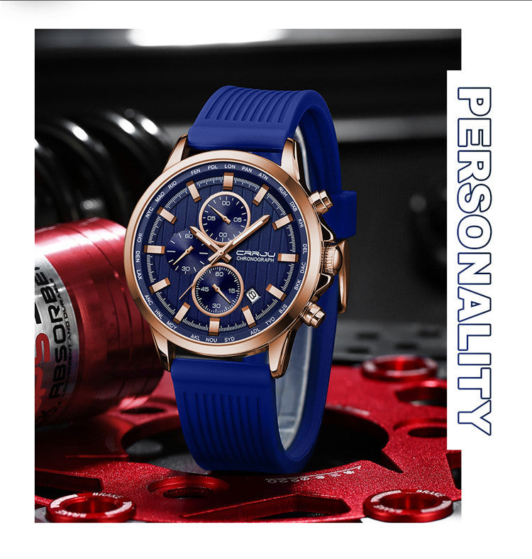 New Men's Silicone Strap Six-pin Steel Strap Business Casual Watch - FASHIONKULTUR