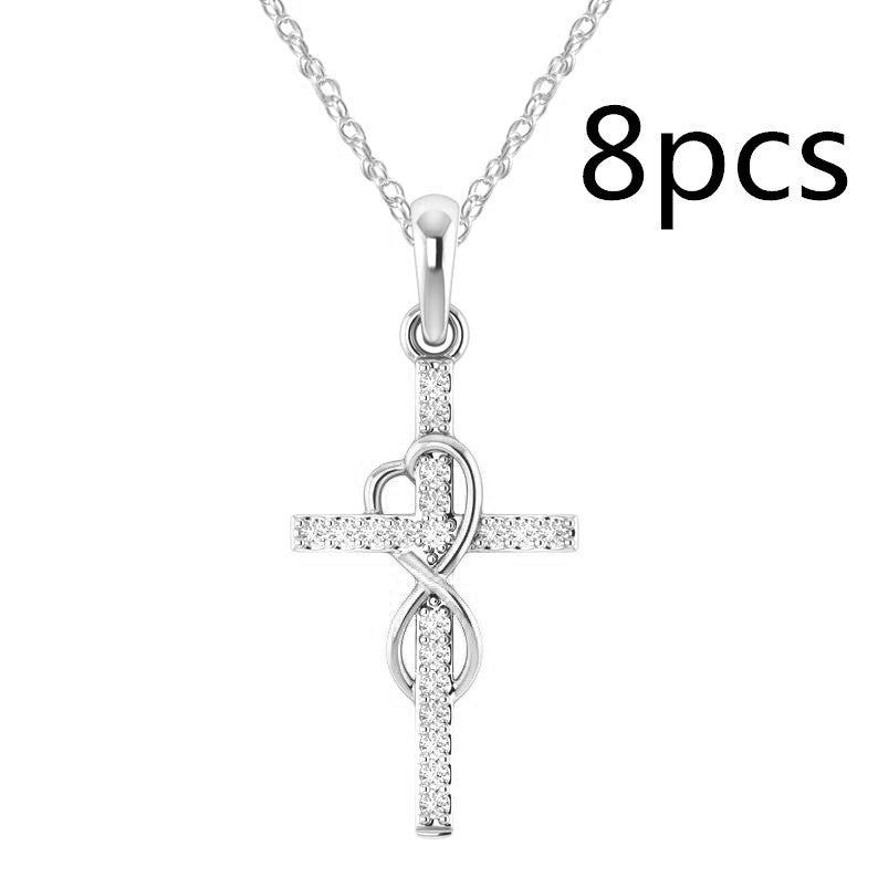 Alloy Pendant With Diamond And Eight-character Cross Necklace - FASHIONKULTUR