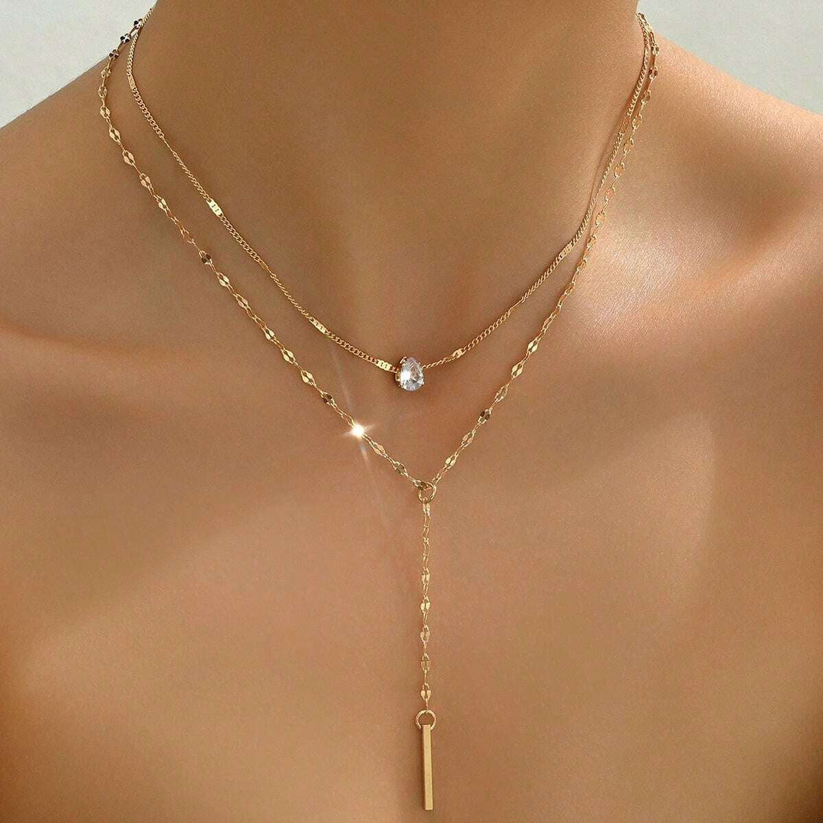 Y-shaped Tassel Rhinestone Necklace Niche Multi-layer - FASHIONKULTUR