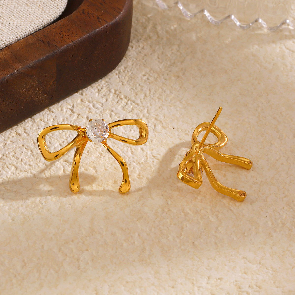 European And American Ins Style Fashion Popular Bow Stud Earrings 18K Gold-plated Zircon - FASHIONKULTUR