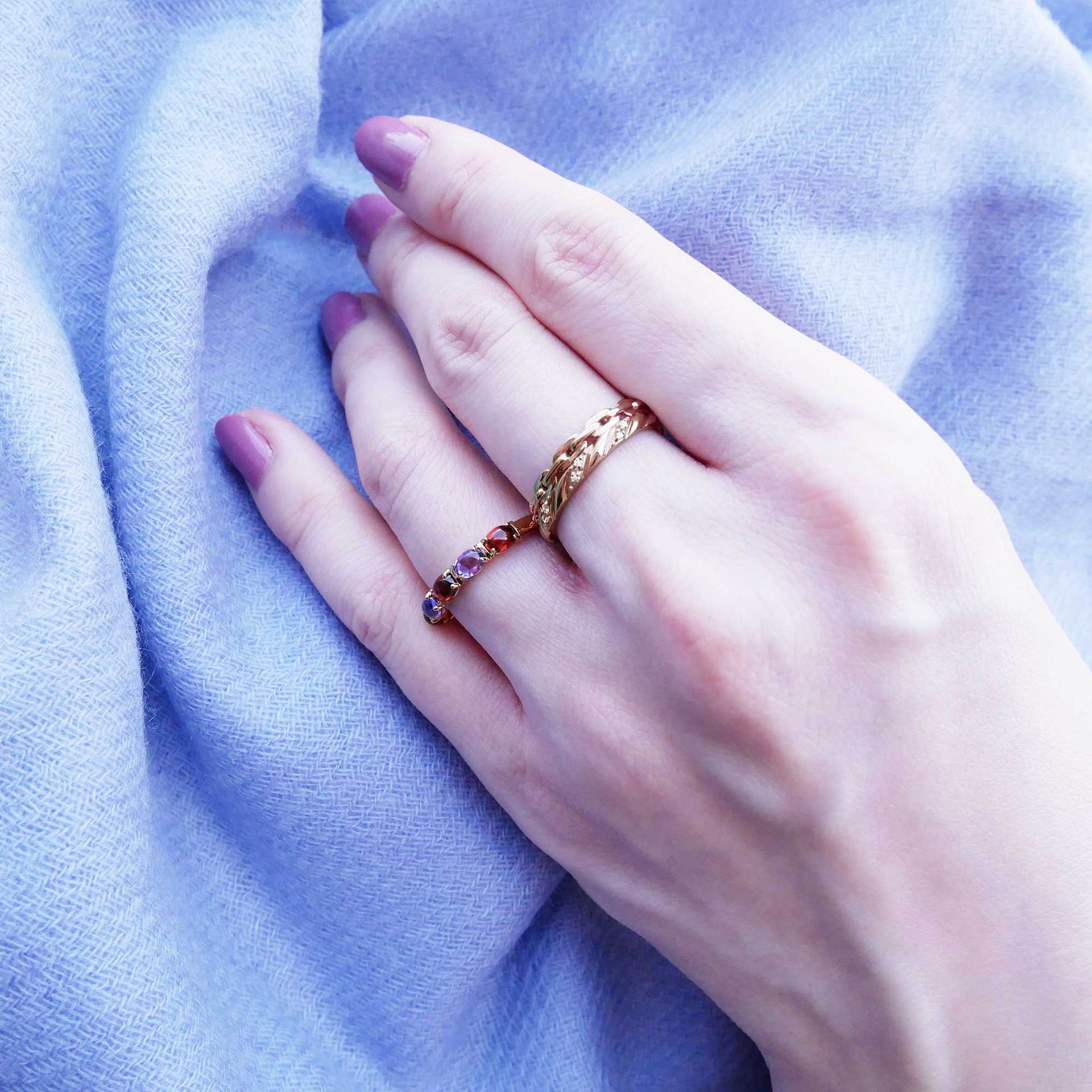 Natural Citrine Amethyst Three-Piece Ring - FASHIONKULTUR