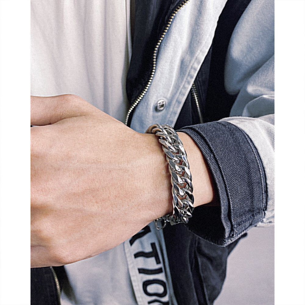 Hip Hop Cuban Link Chain Titanium Steel Bracelet Men - FASHIONKULTUR
