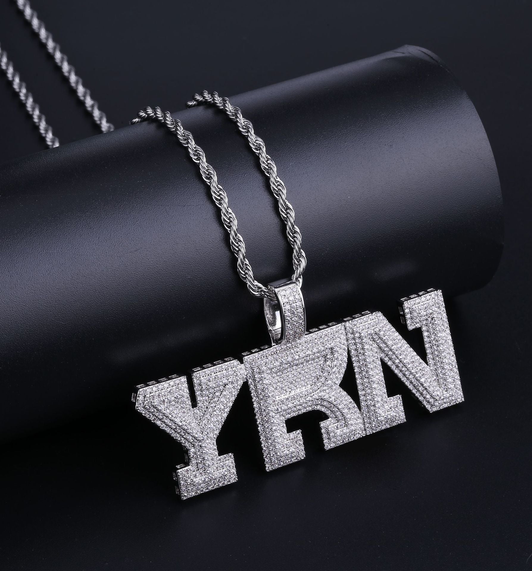 YRN Letter Men Fashion Brands Pendant Zircon Necklace Ornament - FASHIONKULTUR