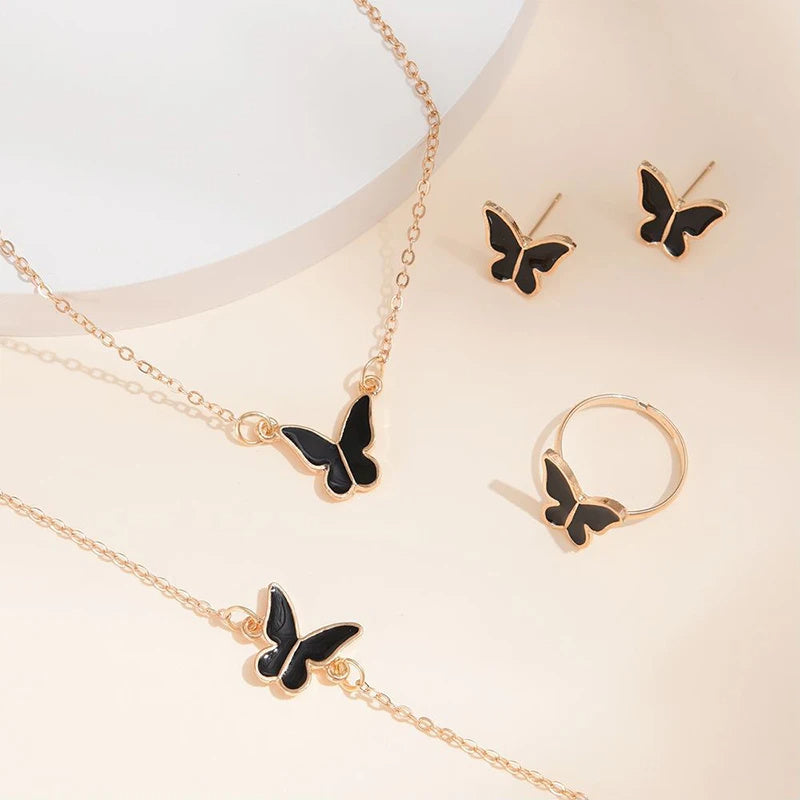 5PCS Fashion Butterfly Pendants Necklace Earrings Ring Bracelet Sets For Women Jewelry Set Bridal Wedding Jewelry Gift - FASHIONKULTUR