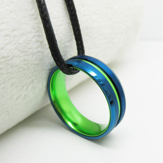 Wanruyi Tungsten Gold Couple Sand Chamfering Electric Blue Ring - FASHIONKULTUR