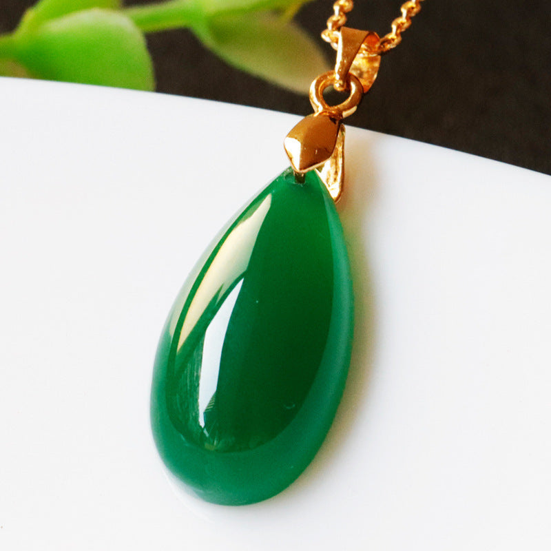 Green Chalcedony Pendant Agate Water Drop - FASHIONKULTUR