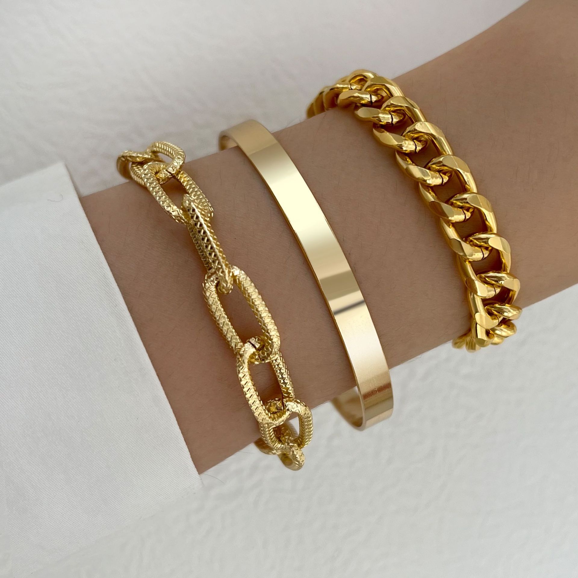 Punk Flat Snake Bones Chain Multi-layer Thick Straps Bracelet Suit - FASHIONKULTUR