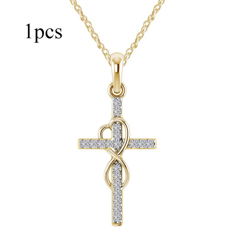 Alloy Pendant With Diamond And Eight-character Cross Necklace - FASHIONKULTUR