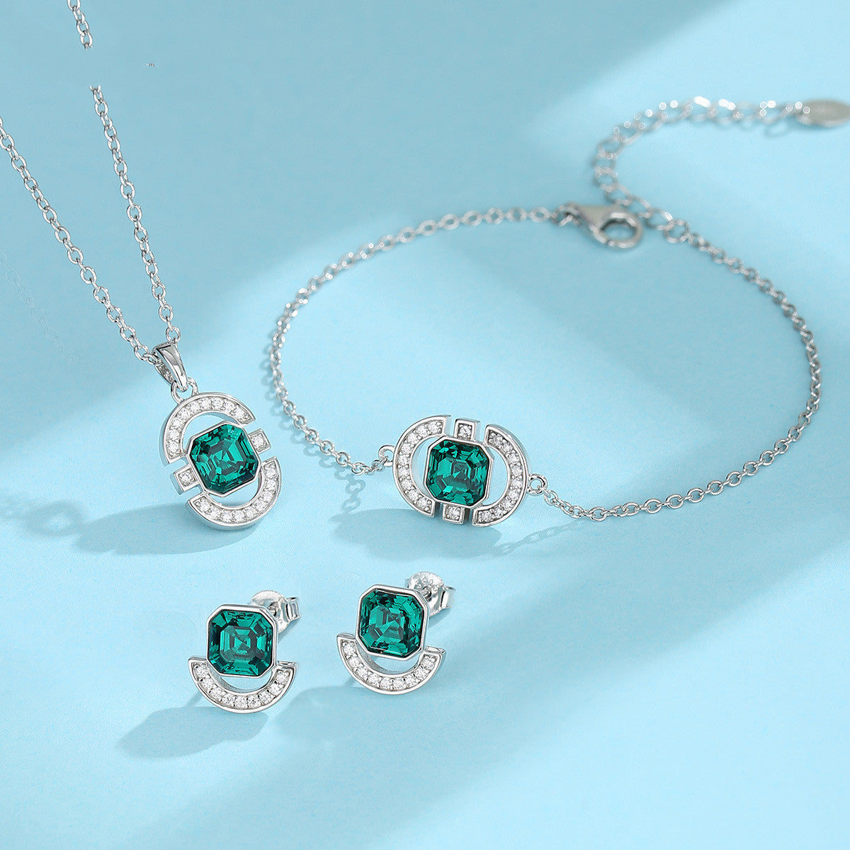 Necklace S925 Sterling Silver Square Jewelry Set - FASHIONKULTUR