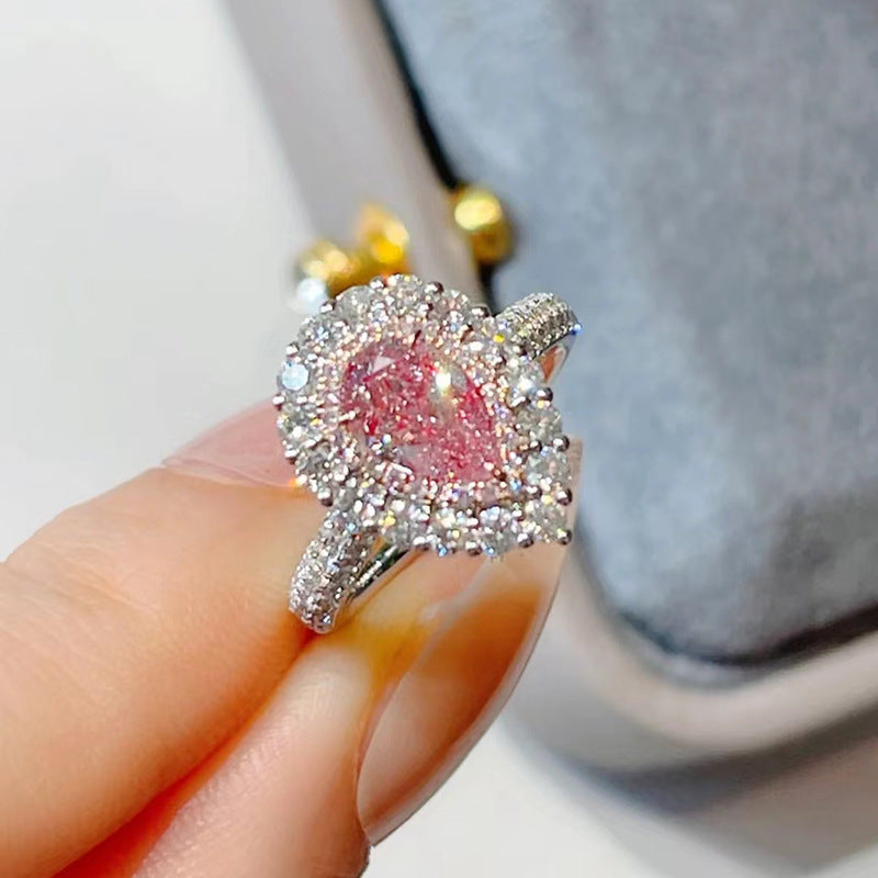 925 Sterling Silver High Carbon Diamond Pink Diamond Pear-shaped 4 7mm Water Drop Color Separation - FASHIONKULTUR