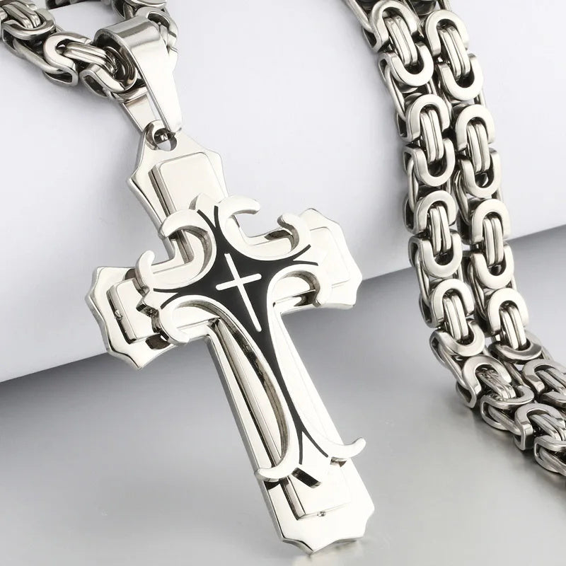 Fashion Jewelry Christian Trinity Latin Cross Necklace For Men Stainless Steel Three Layers Cross Pendants Necklaces Jewelry Gift - FASHIONKULTUR