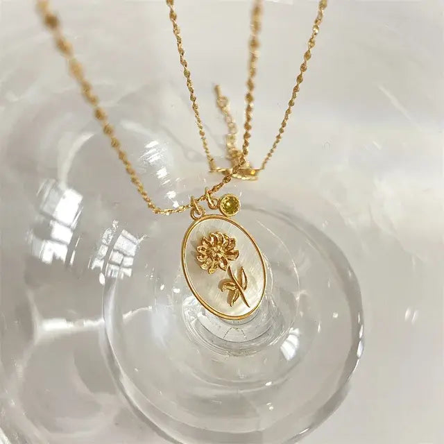 Birthstone Flower Pendant Necklace - FASHIONKULTUR