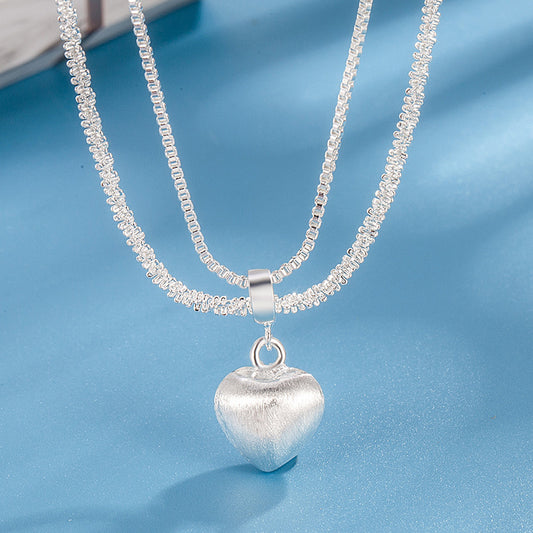 Double Layer Brushed Heart Pendant Necklace For Women High-end Feel Light Luxury Necklace Collarbone Chain Fashion Jewelry - FASHIONKULTUR