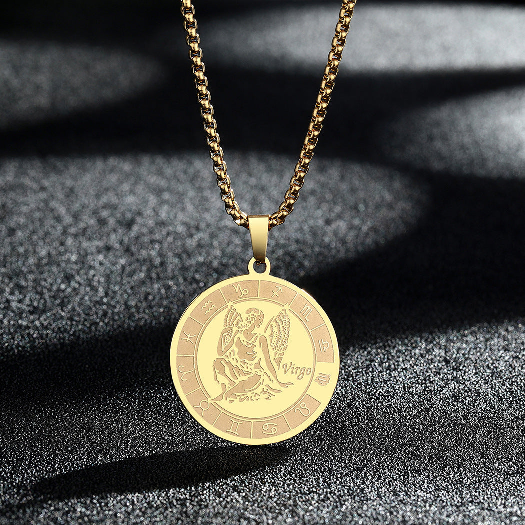 Stainless Steel Constellation Pendant Necklace Gold Medal Necklace - FASHIONKULTUR