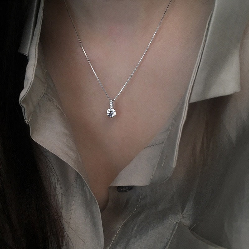 S925 Sterling Silver Solitaire Necklace Female Light Luxury And Simplicity Temperament - FASHIONKULTUR
