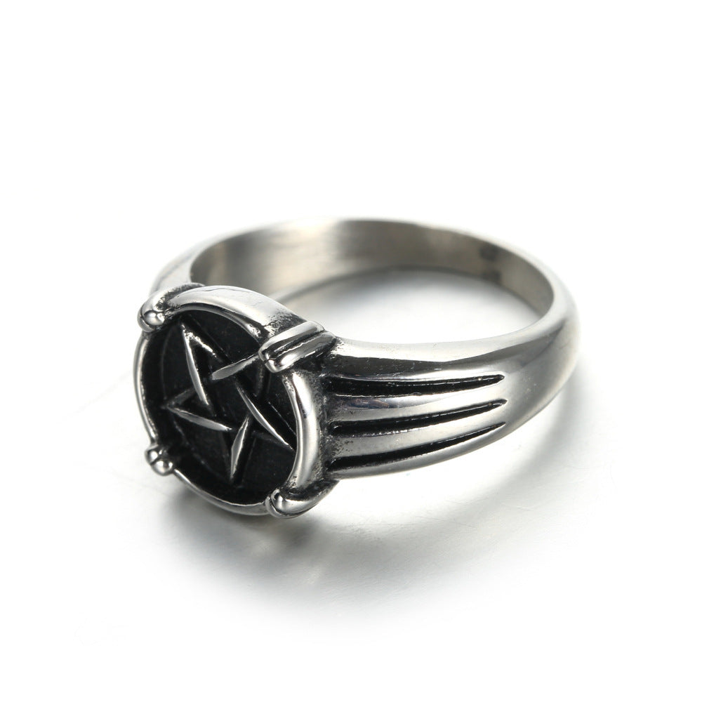 European And American Retro Men's Stainless Steel Pentagram Ring - FASHIONKULTUR
