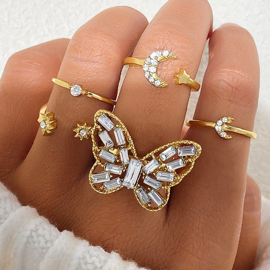 Fashion Jewelry Silver Color Butterfly Rings For Women Men Lover Vintage Geometric Metal Couple Finger Rings Set Gift Jewelry - FASHIONKULTUR