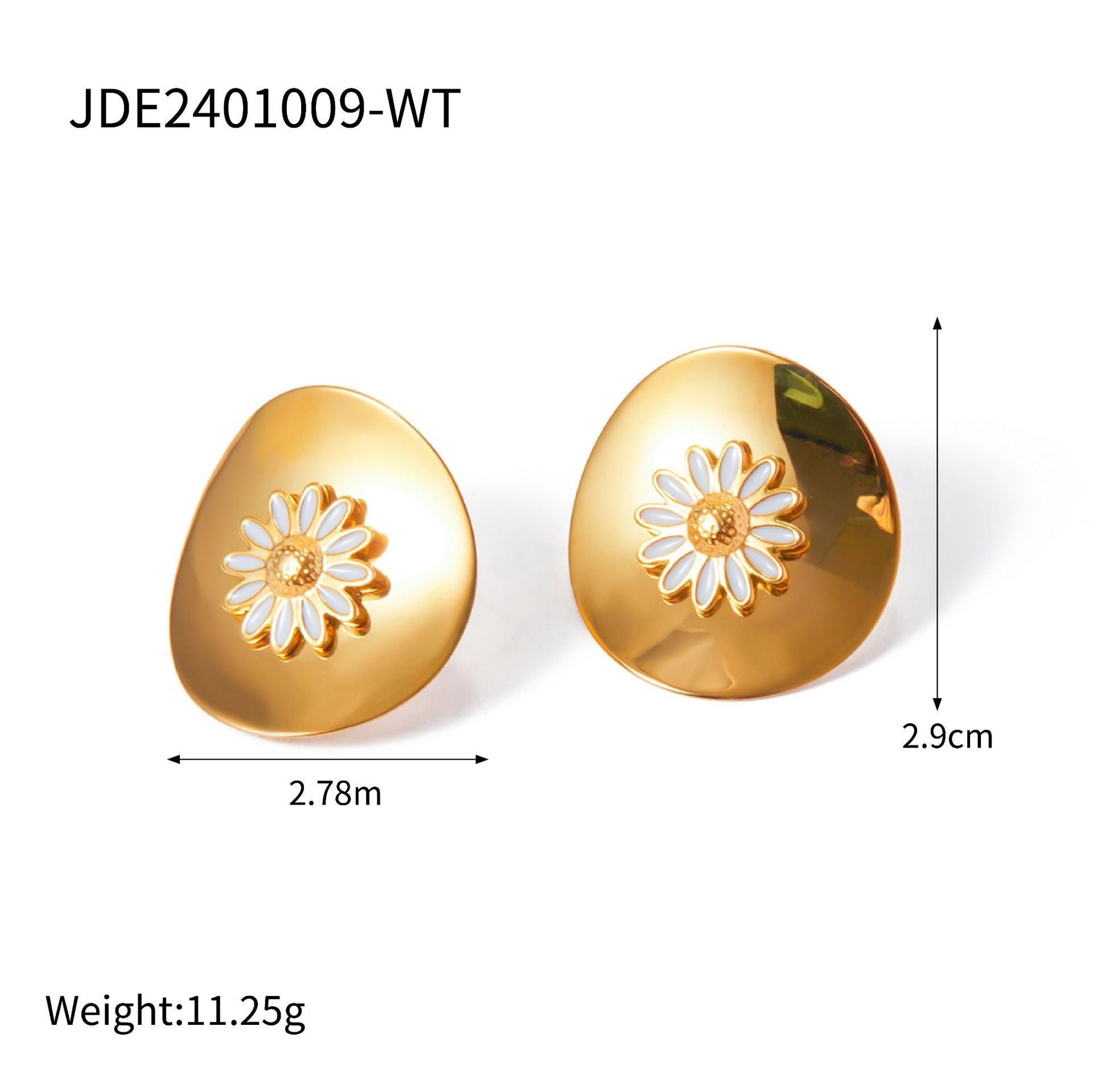 18K Gold Stainless Steel Chrysanthemum Stud Earrings Chain Necklace - FASHIONKULTUR