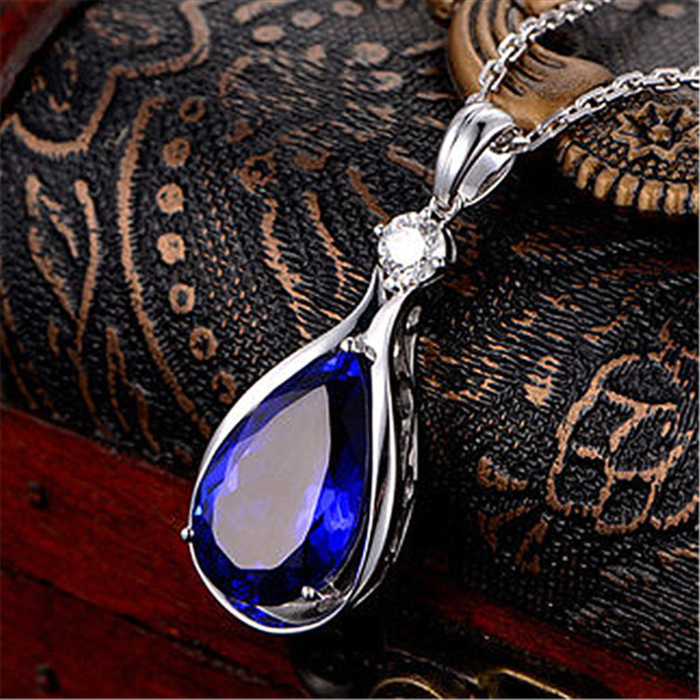 Angel Eyes Blue Crystal Sapphire Tanzanite Pendant Necklaces For Women Jewelry Bijoux Party Fashion Gifts - FASHIONKULTUR