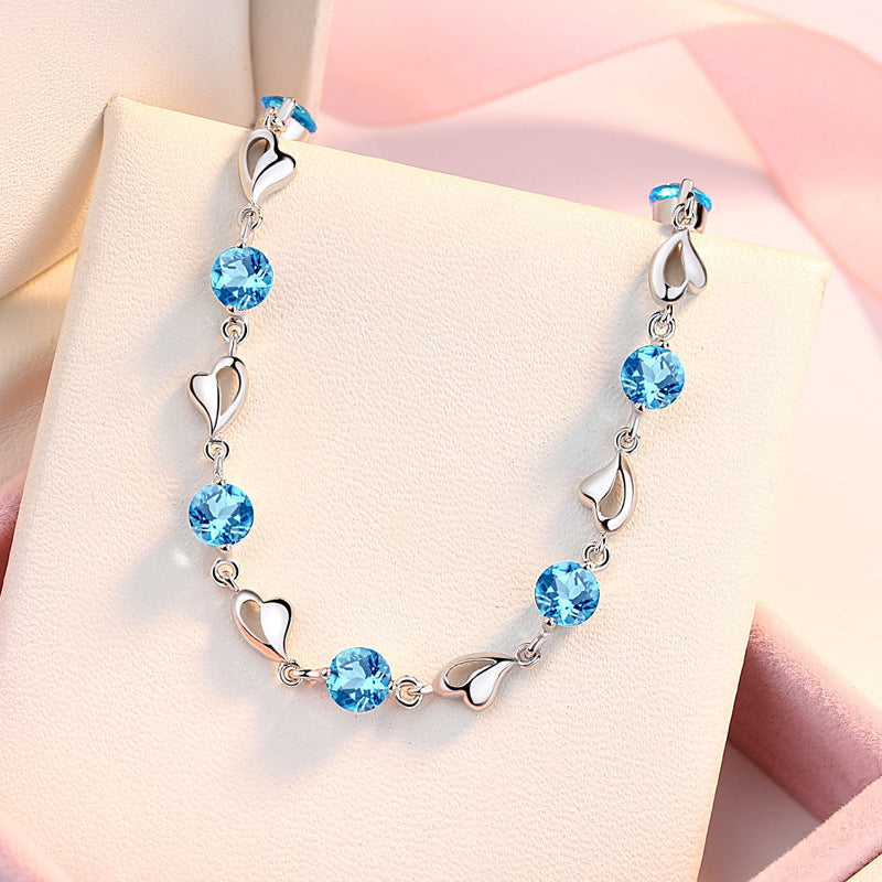 S999 Pure Silver Love Heart Simple Personality Mori Style Student Couples Bracelet - FASHIONKULTUR