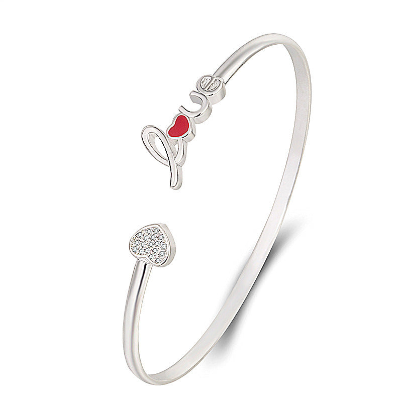 Heart-shaped Full Of Diamond Bracelet Silver Plated Love - FASHIONKULTUR