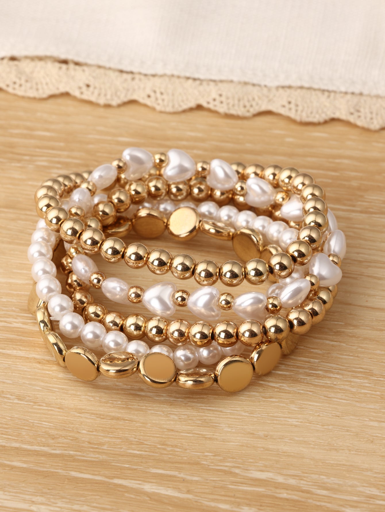 Minimalist And Niche Design Pearl Bracelet Set, Personalized And Trendy CCB Bead Multi-layer Bracelet Accessory - FASHIONKULTUR