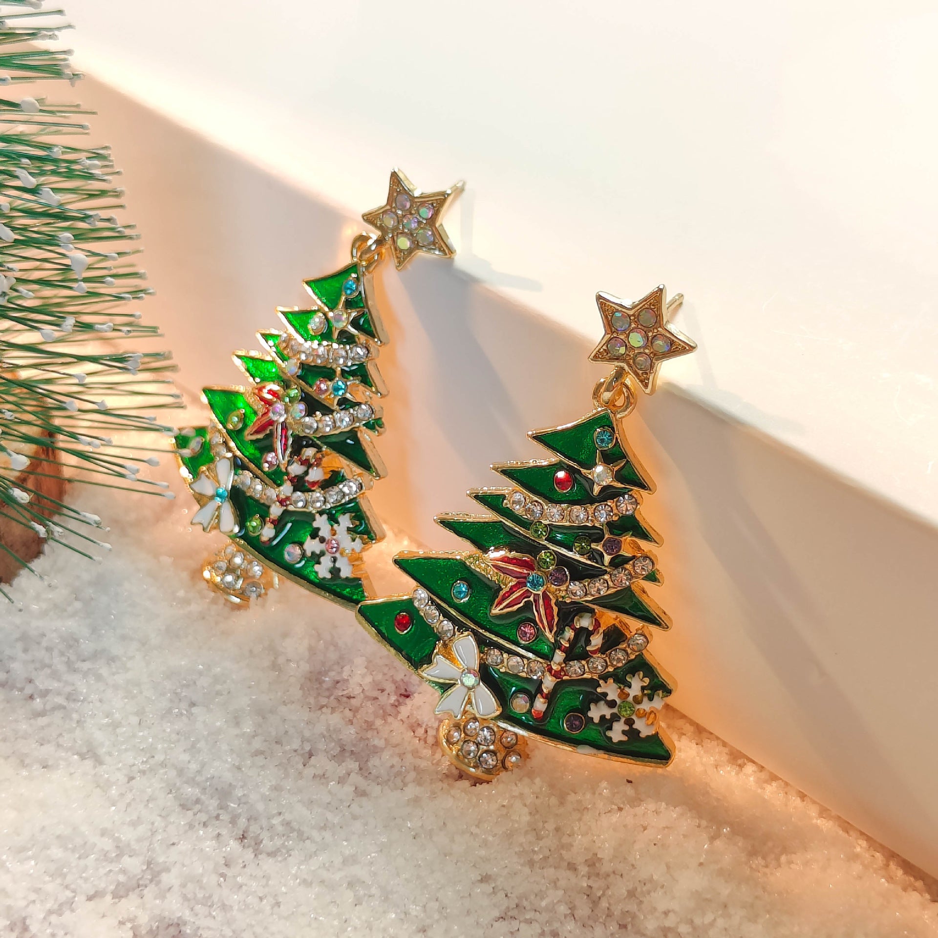 Diamond Christmas Tree Brooch Female Creative Christmas Tree Earrings - FASHIONKULTUR