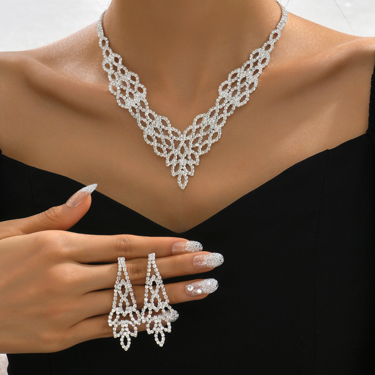 Silver Crystal Stone Gold And Silver Color Necklace Suit - FASHIONKULTUR
