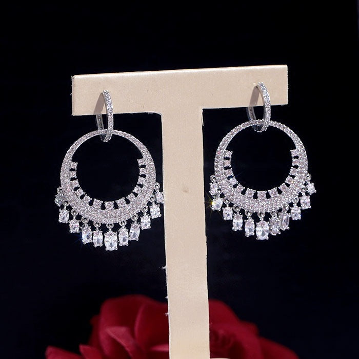 Luxury Diamond Earrings Micro-inlaid Zircon Large Circle Tassel Earrings - FASHIONKULTUR