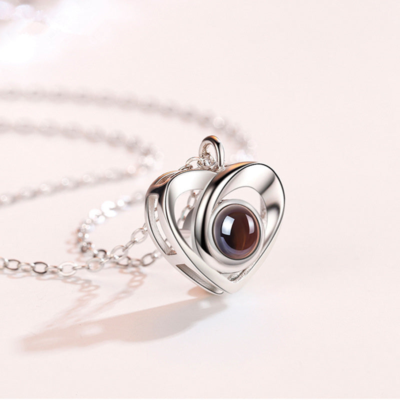 S925 Silver Romantic Photo Projection Necklace Heart Shaped Pendant Necklace - FASHIONKULTUR