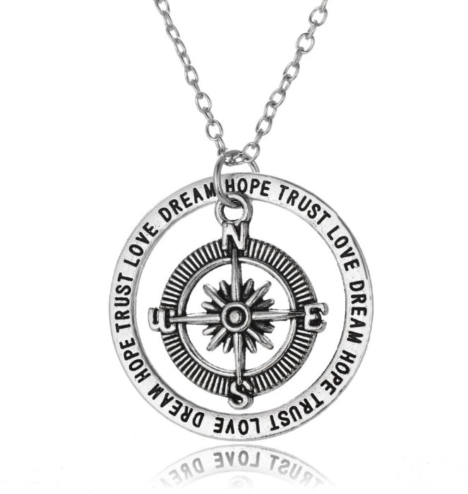 Love hope faith dream compass simple creative pendant valentine gift necklace - FASHIONKULTUR