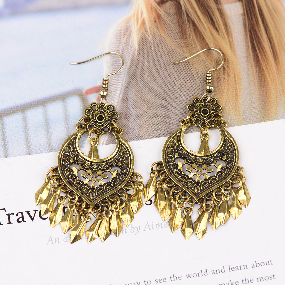 Bohemian Retro Royal Court Style Nepal Exotic Ethnic Characteristics Distressed Ancient Gold Earrings - FASHIONKULTUR