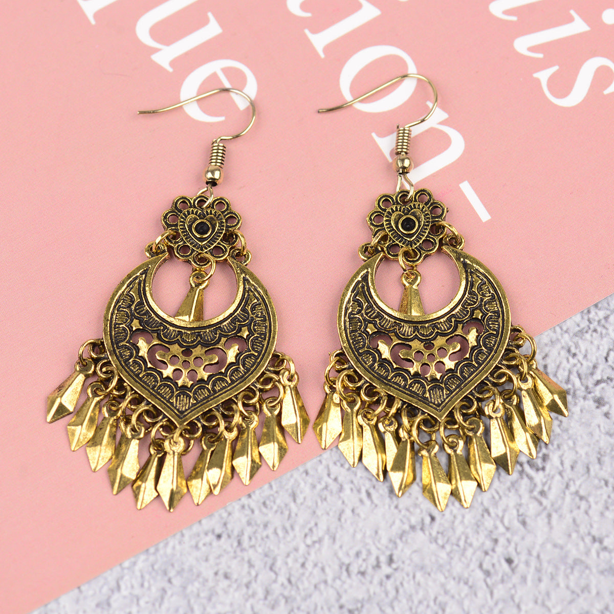 Bohemian Retro Royal Court Style Nepal Exotic Ethnic Characteristics Distressed Ancient Gold Earrings - FASHIONKULTUR