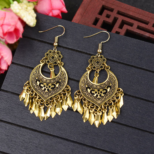 Bohemian Retro Royal Court Style Nepal Exotic Ethnic Characteristics Distressed Ancient Gold Earrings - FASHIONKULTUR